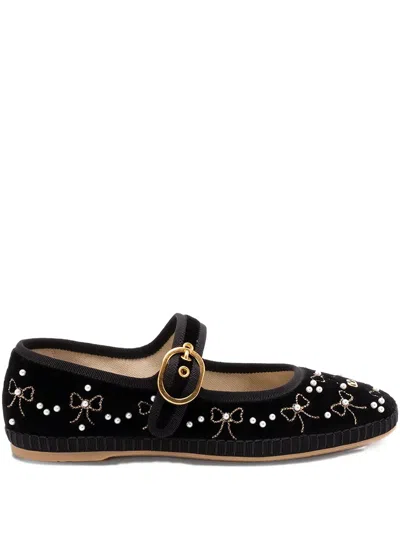 Valentino Garavani Vlogo Bow-embellished Ballet Flats In Black