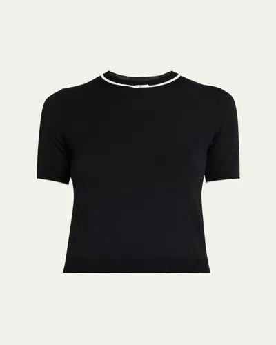 Valentino V-logo Bow Short-sleeve Wool Sweater In Black