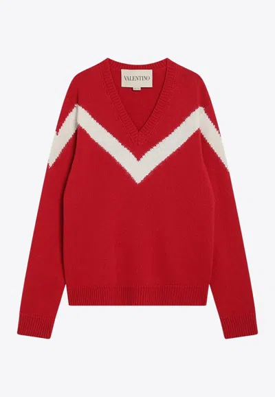 VALENTINO VLOGO BOW V-NECK SWEATER