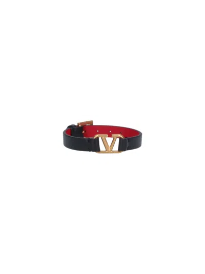 Valentino Garavani Black Vlogo Signature Leather Bracelet In Multicolor