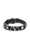 Valentino Leather Studded Vlogo Bracelet In Black
