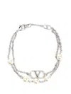 Valentino Vlogo Bracelet In Metal And Swarovski® Pearls In Metallic
