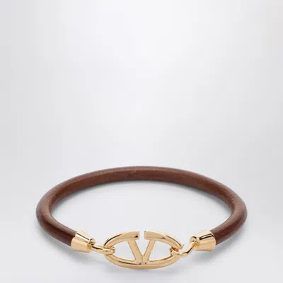 Valentino Garavani Vlogo Bracelet In Tobacco-coloured Leather In Brown