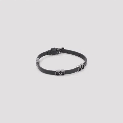 Valentino Garavani Leather Bracelet V Logo Signature In No Nero