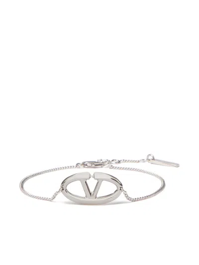 Valentino Garavani Oval Logo Bracelet In Silver