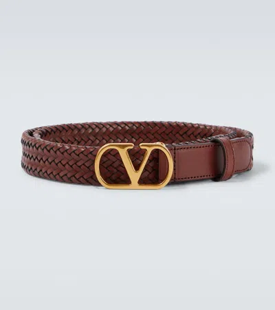 Valentino Garavani Vlogo Braided Leather Belt In Brown