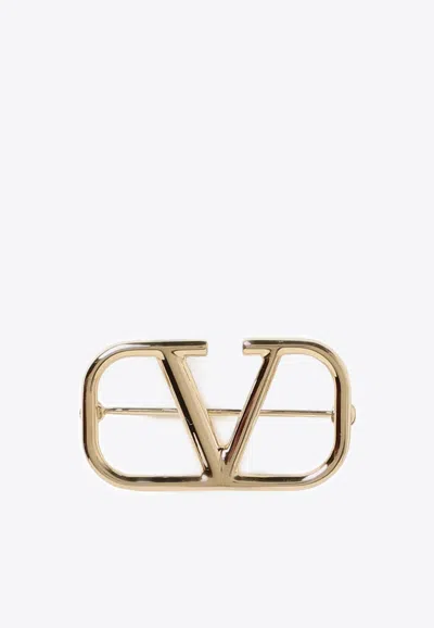 Valentino Vlogo Brooch In Gold