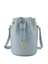Valentino Vlogo Plaque Drawstring Bucket Bag In Blue