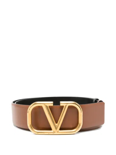 Pre-owned Valentino Garavani Vlogo Buckle Belt In Brown