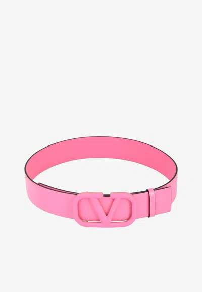 Valentino Garavani Vlogo Buckle Belt In Calf Leather In Pink