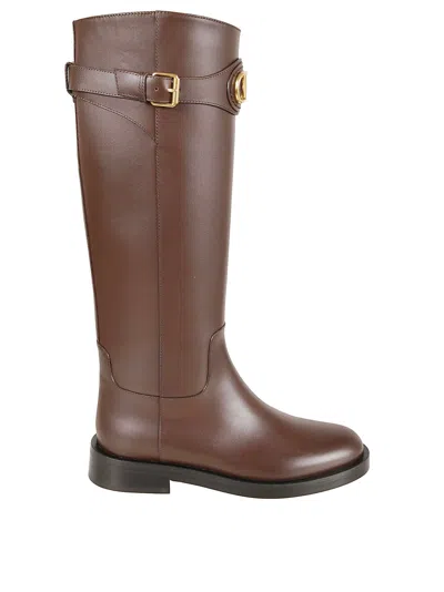 Valentino Garavani Leather Signature Vlogo Riding Boots 30 In Brown