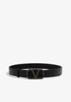 Valentino Vlogo Buckle Leather Belt In Black