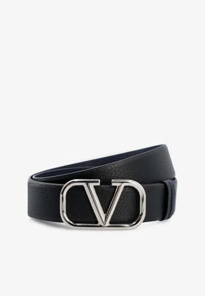 Valentino Garavani Vlogo Buckle Leather Belt In Black