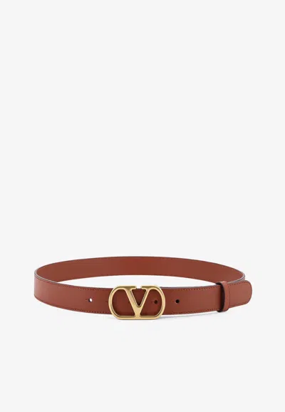 Valentino Garavani Vlogo Buckle Leather Belt In Brown