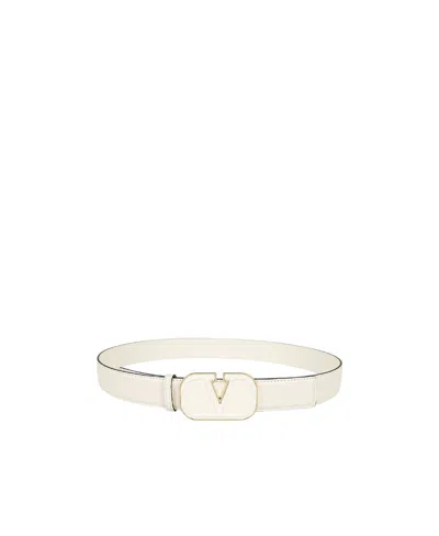Valentino Garavani Vlogo-buckle Leather Belt In White
