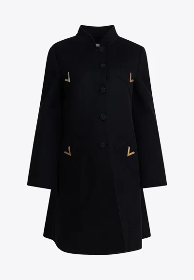 Valentino Vlogo Buttoned Coat In Black
