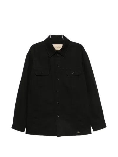 Valentino Vlogo Cotton Gabardine Shirt Jacket In Black