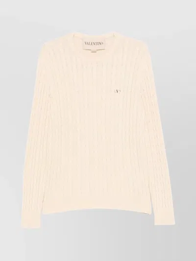 Valentino Vlogo Cable Knit Crewneck Sweater In Neutral