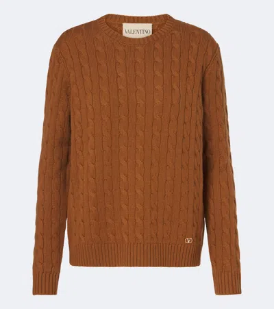 Valentino Vlogo Cable-knit Cashmere Sweater In Brown