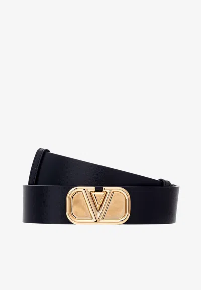 Valentino Garavani Vlogo Calf Leather Belt In Black