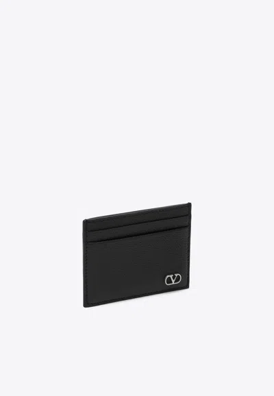 Valentino Garavani Vlogo Calf Leather Cardholder In Black