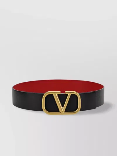 Valentino Garavani Vlogo Calfskin Belt With Reversible Smooth Design In Black