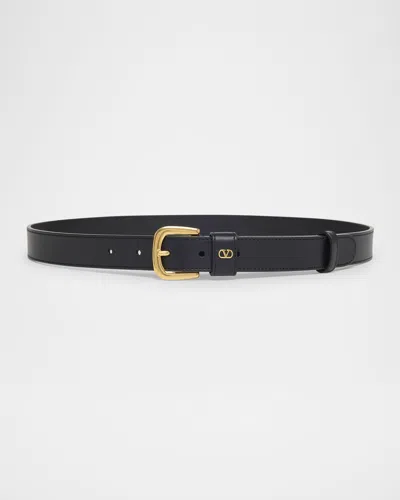 Valentino Garavani Vlogo Calfskin Leather Belt, 25mm In Black