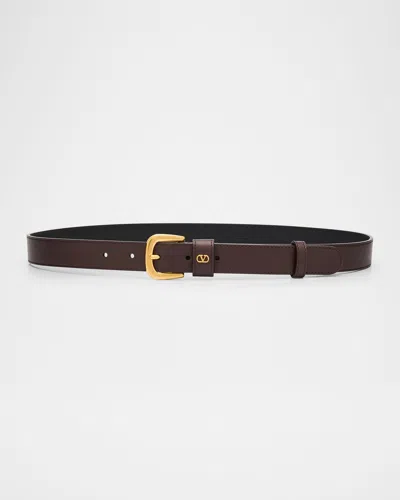 Valentino Garavani Vlogo Calfskin Leather Belt In Rel Oak Brown