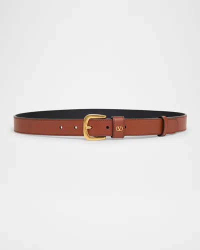 Valentino Garavani Vlogo Calfskin Leather Belt In Wu2 Deep Caramel