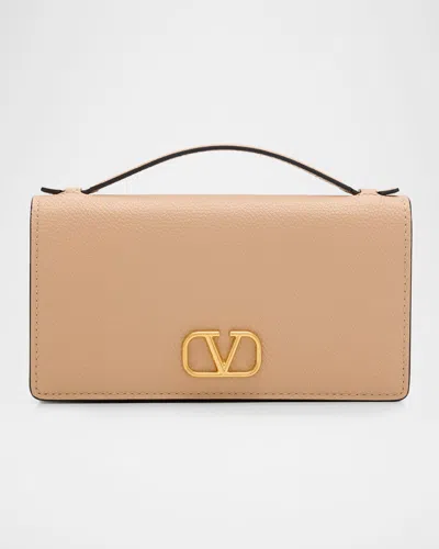 Valentino Garavani Vlogo Calfskin Leather Wallet On Chain In Neutral