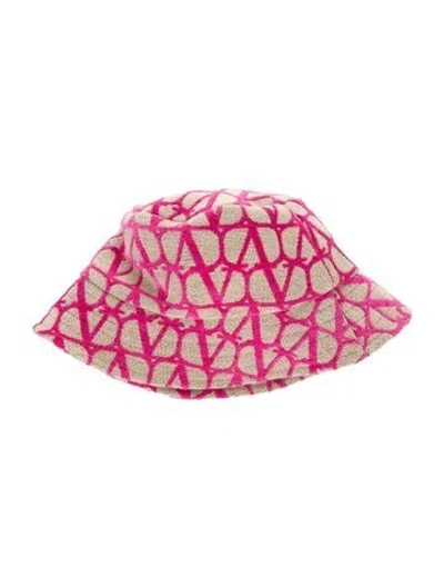 Pre-owned Valentino Garavani Vlogo Canvas Bucket Hat In Neutrals/pink