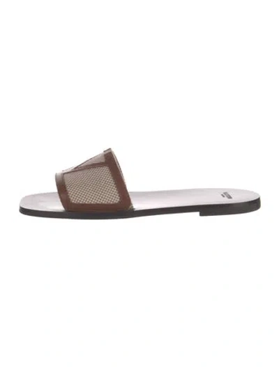 Pre-owned Valentino Garavani Vlogo Canvas Slides In Brown