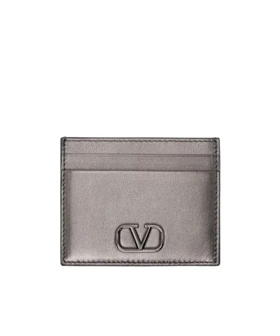 Valentino Garavani Gunmetal Vlogo Card Holder In 113 Antracite