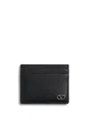 Valentino Garavani  Vlogo Signature Black Calfskin Cardholder In Black