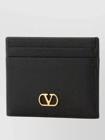 Valentino Garavani Vlogo Card Holder Gold Tone Logo Slots In Black