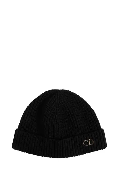 Valentino Garavani Cashmere Vlogo Signature Knit Beanie In Black