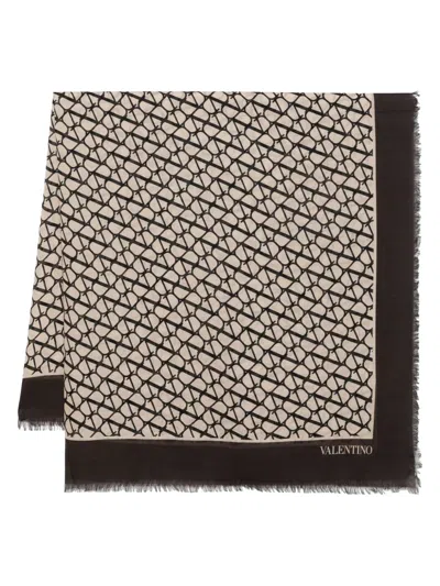 Pre-owned Valentino Vlogo Cashmere Scarf In Neutrals