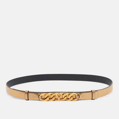Pre-owned Valentino Garavani Vlogo Chain 85cm Waist Belt Gold Leather