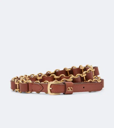Valentino Garavani Vlogo Chain And Leather Belt In Brown