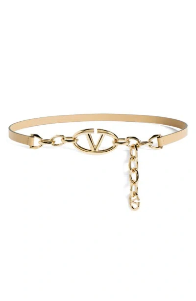 Valentino Garavani Two-tone Leather And Metal Chain Vlogo Belt In Ivory