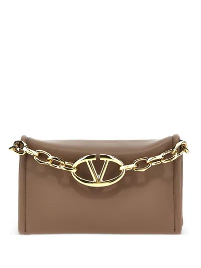 Valentino Garavani Vlogo Chain Clutch Bag In Brown