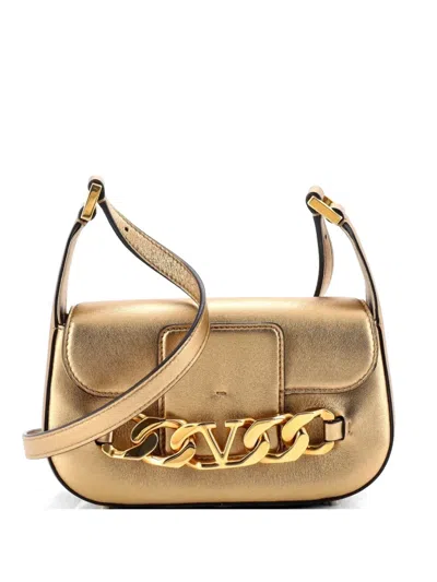 Pre-owned Valentino Garavani Vlogo Chain Flap Shoulder Bag Leather Small Hobo Bag In Silver
