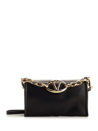 Valentino Garavani Vlogo Chain Foldover Top Clutch Bag In Black