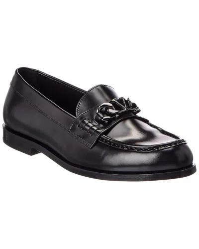 Valentino Vlogo Chain Leather Loafer In Black