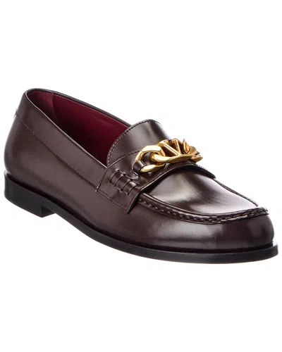 Valentino Vlogo Chain Leather Loafer In Brown