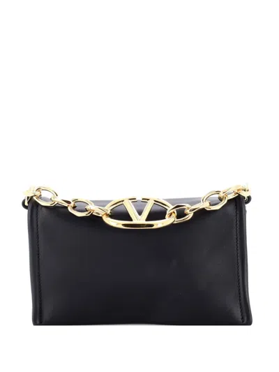 Pre-owned Valentino Garavani Vlogo Chain Leather Mini Clutch Bag In Black
