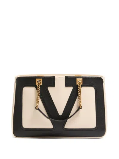 Valentino Garavani Vlogo Chain Leather Tote Bag In Neutral