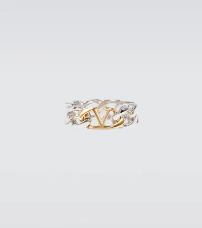 Valentino Garavani Silver Vlogo Chain Ring In Oro 18/palladium