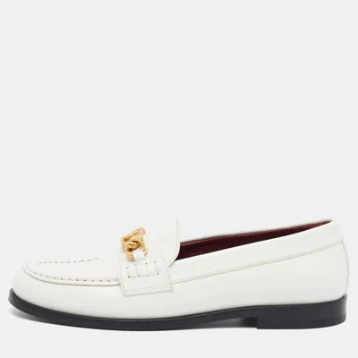 Pre-owned Valentino Garavani Vlogo Chain Size 39 White Leather Loafers