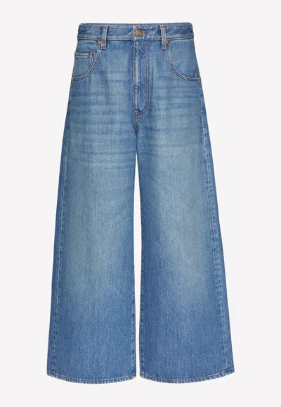 Valentino Vlogo Chain Wide-leg Jeans In Denim